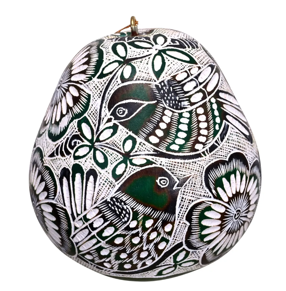 "Lace Birds" Gourd Ornament^