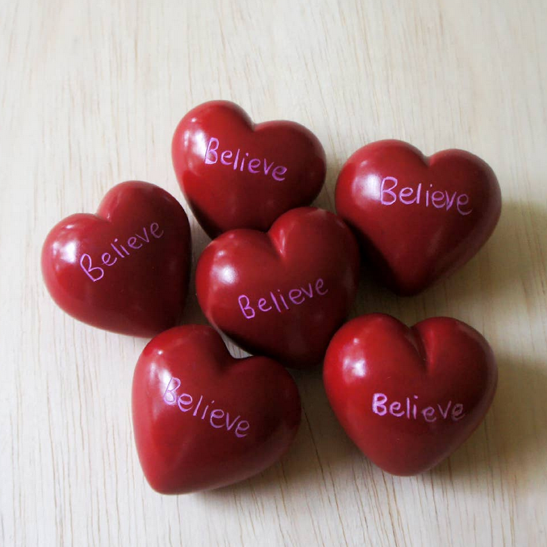 "Believe" Carved Stone Heart