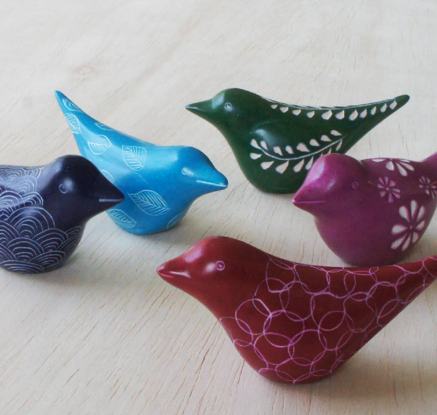 Colorful Carved Stone Birds, Assorted Colors
