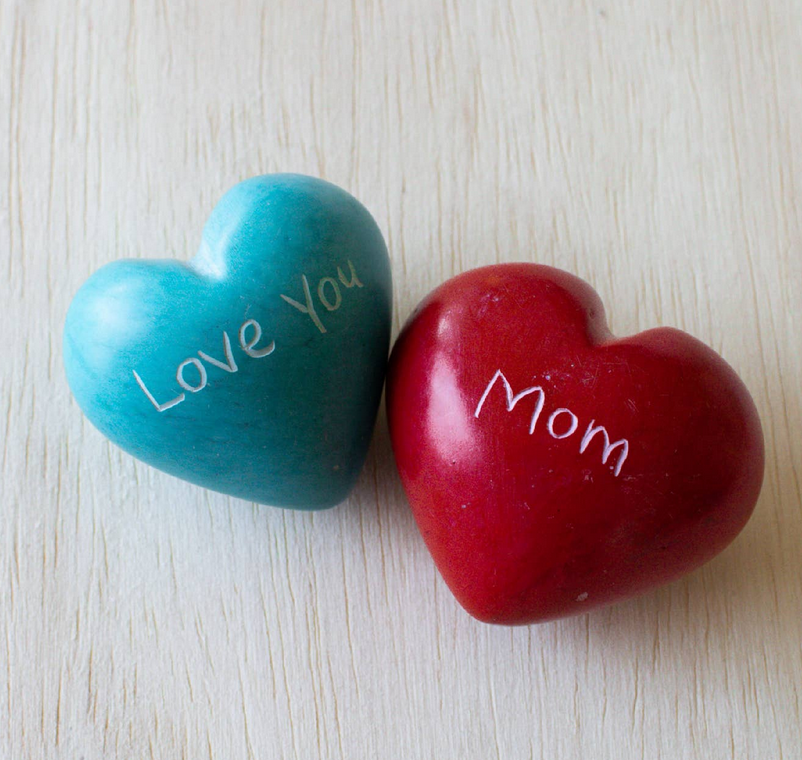 "Love You Mom" Carved Stone Heart