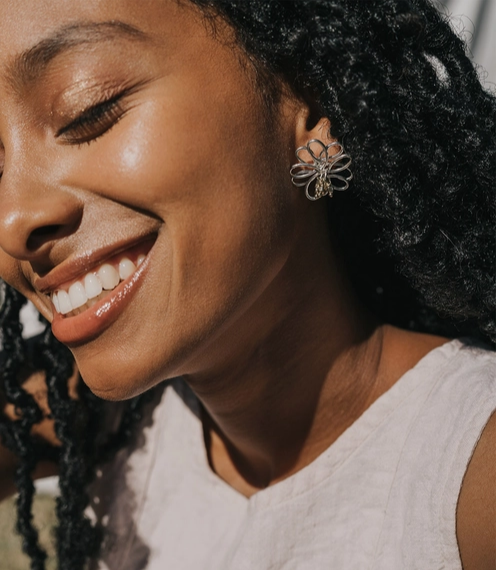 Earrings, Silver and Gold Stud "Kairavini Lotus"