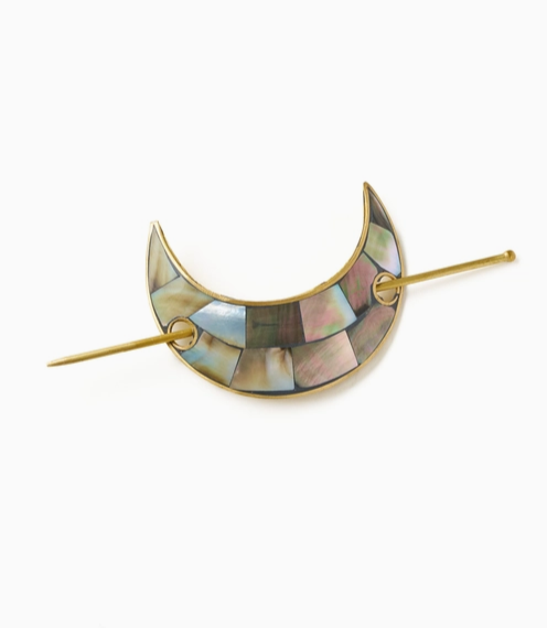 Hair Pin with Stick,  Mother of Pearl "Chandra Crescent Moon"
