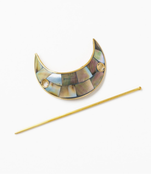 Hair Pin with Stick,  Mother of Pearl "Chandra Crescent Moon"