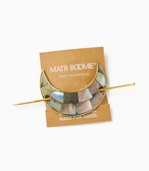 Hair Pin with Stick,  Mother of Pearl "Chandra Crescent Moon"