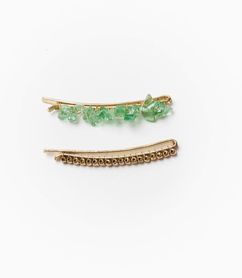 Hair Pins, Brass Beads and Semi-Precious Stone "Indali"