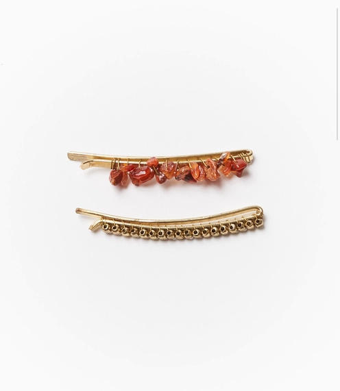 Hair Pins, Brass Beads and Semi-Precious Stone "Indali"