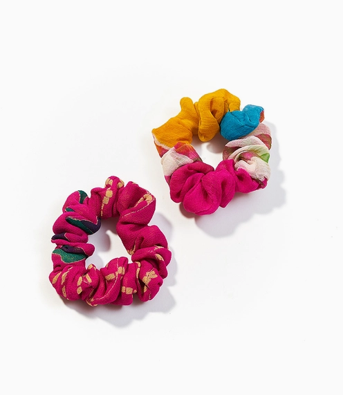 Scrunchies set of 2, upcycled sari, assorted