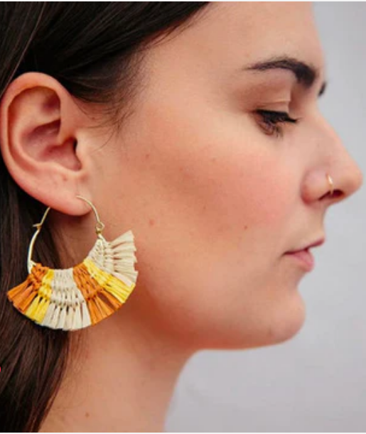 Earrings, "Caramel Raffia Hoop"