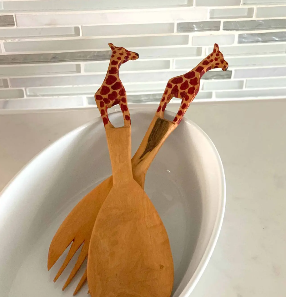 Giraffe Wood Serving Set