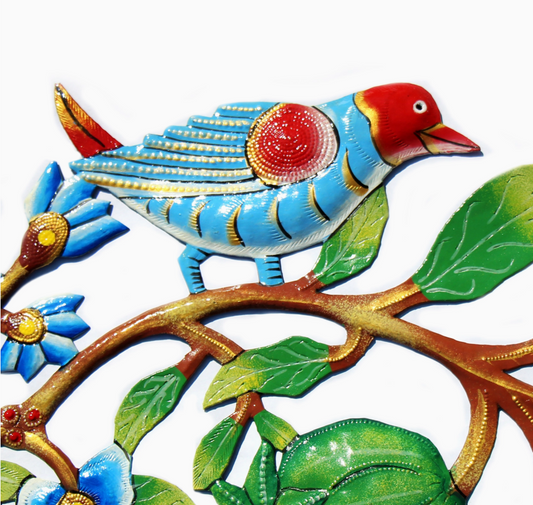 Painted Bird Wreath Recycled Oil Drum Wall Art