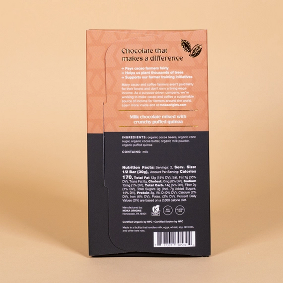 Single Origin Quiona Crunch Milk Chocolate bar 2.4oz