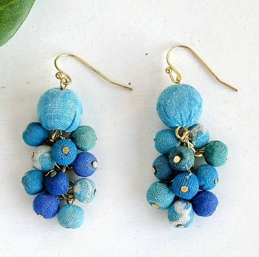 Kantha Dangle Cluster Earrings