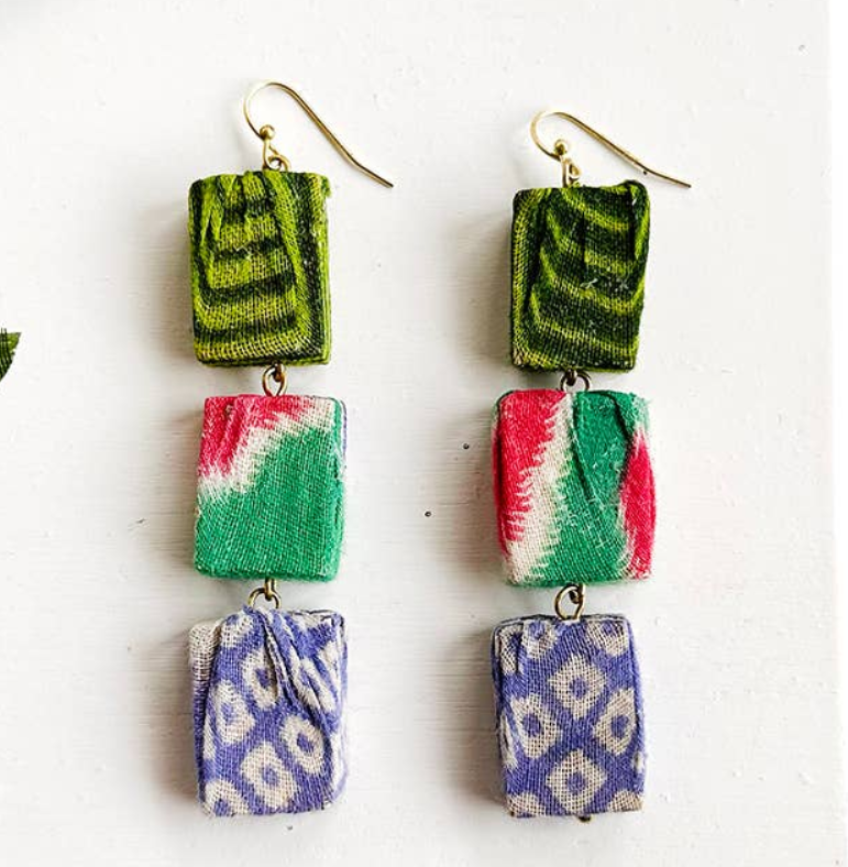 Kantha Block Earrings