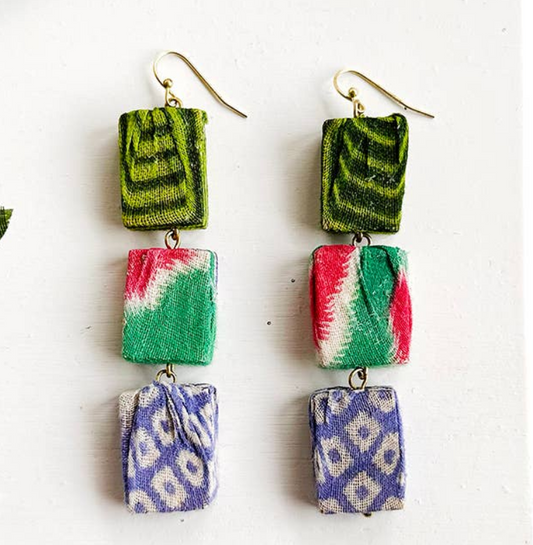 Kantha Block Earrings