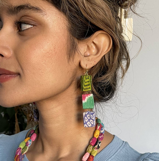 Kantha Block Earrings