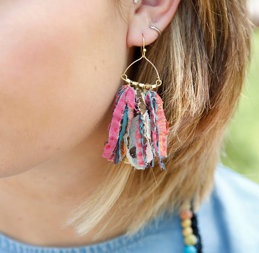 Fringed Kantha Earrings