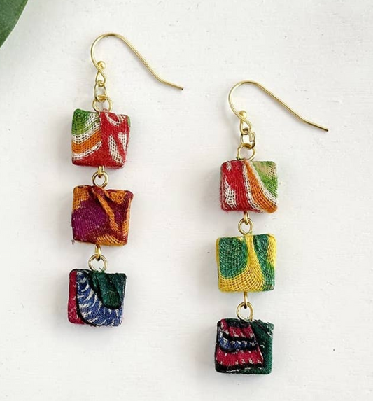 Fluid Square Kantha Earrings