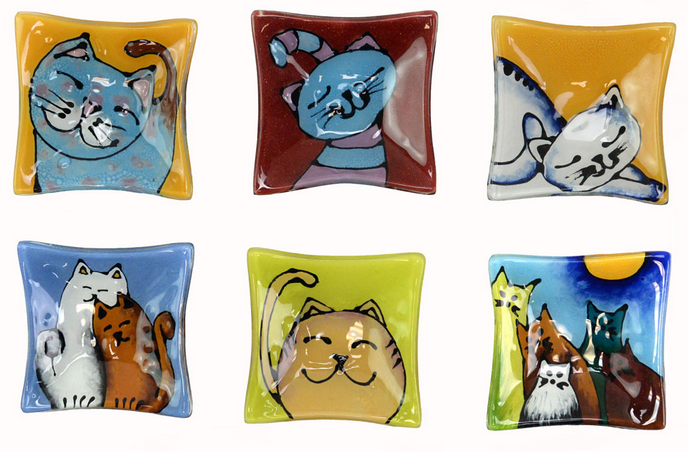 Fused Glass Dish, Cats