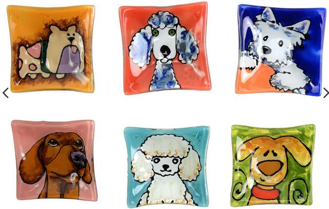 Fused Glass Dishes, Assorted Dogs