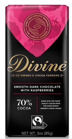 Divine Dark Chocolate with Raspberries, 3oz bar