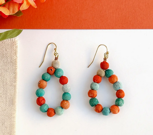 Earring, Kantha Teardrop Assorted