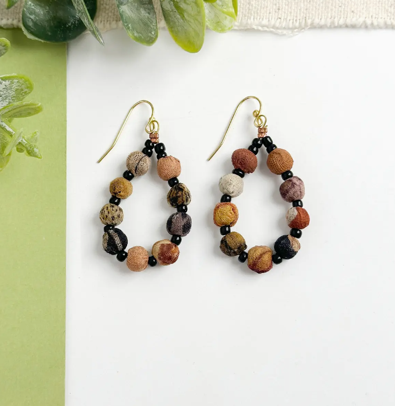 Earring, Kantha Teardrop Assorted