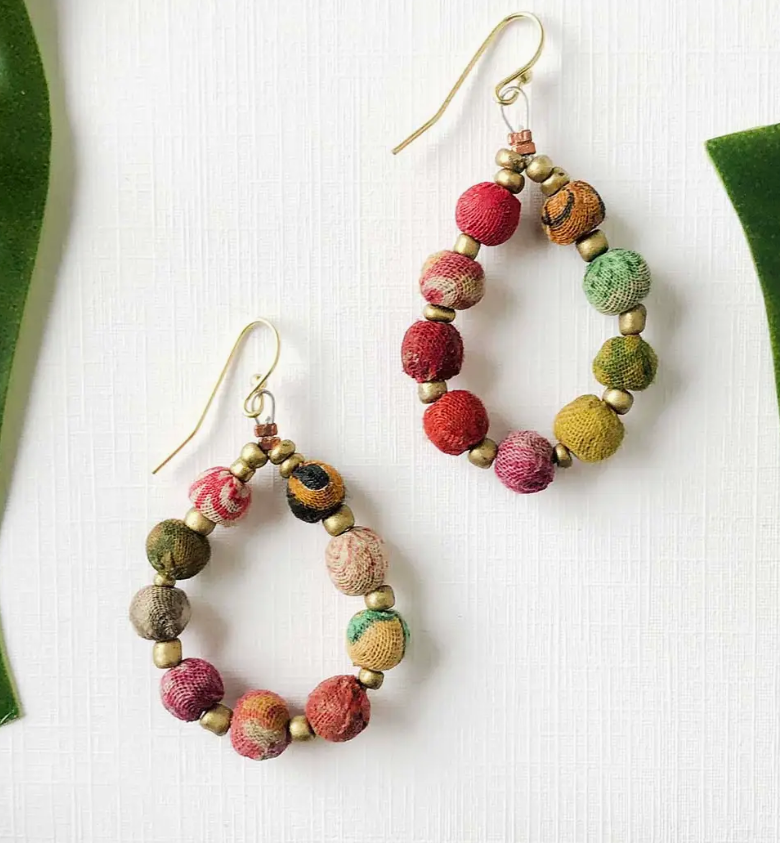 Earring, Kantha Teardrop Assorted