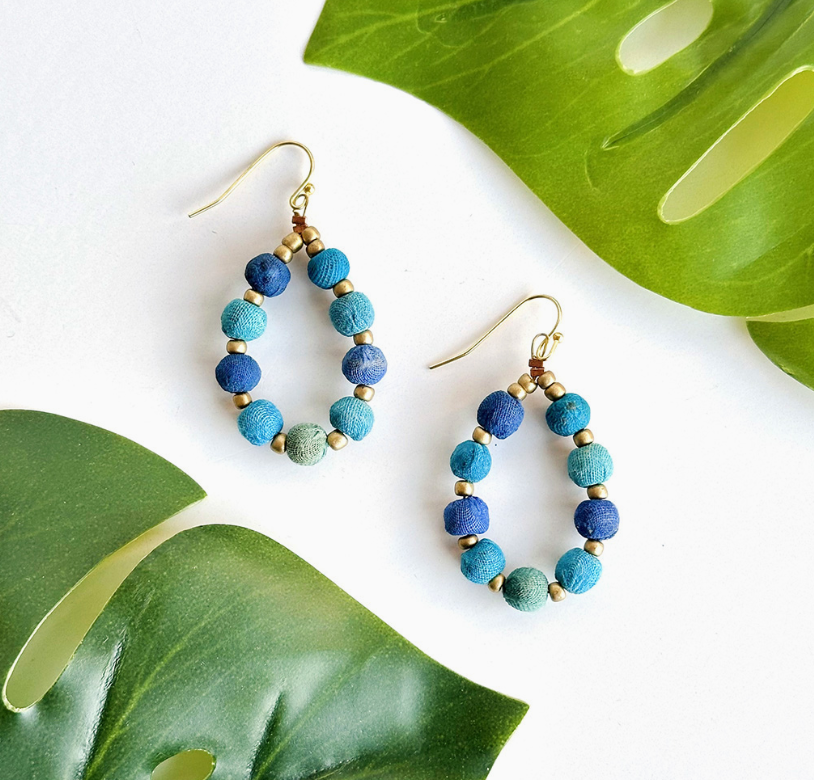 Earring, Kantha Teardrop Assorted