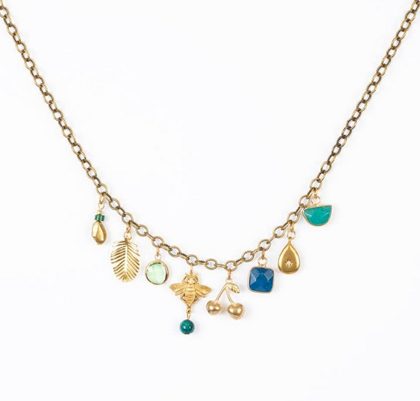 Necklace, Brass and Stone Charm