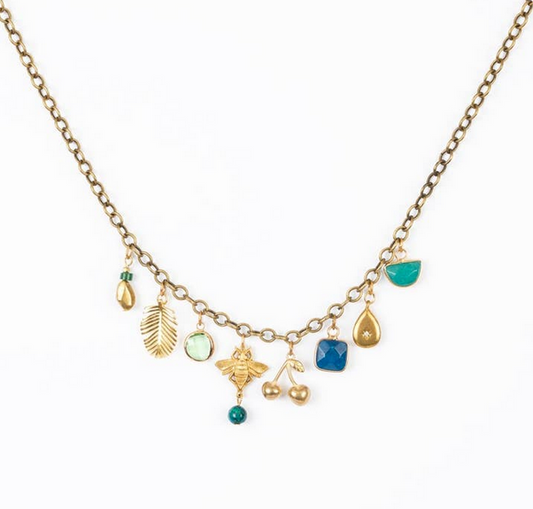 Necklace, Brass and Stone Charm
