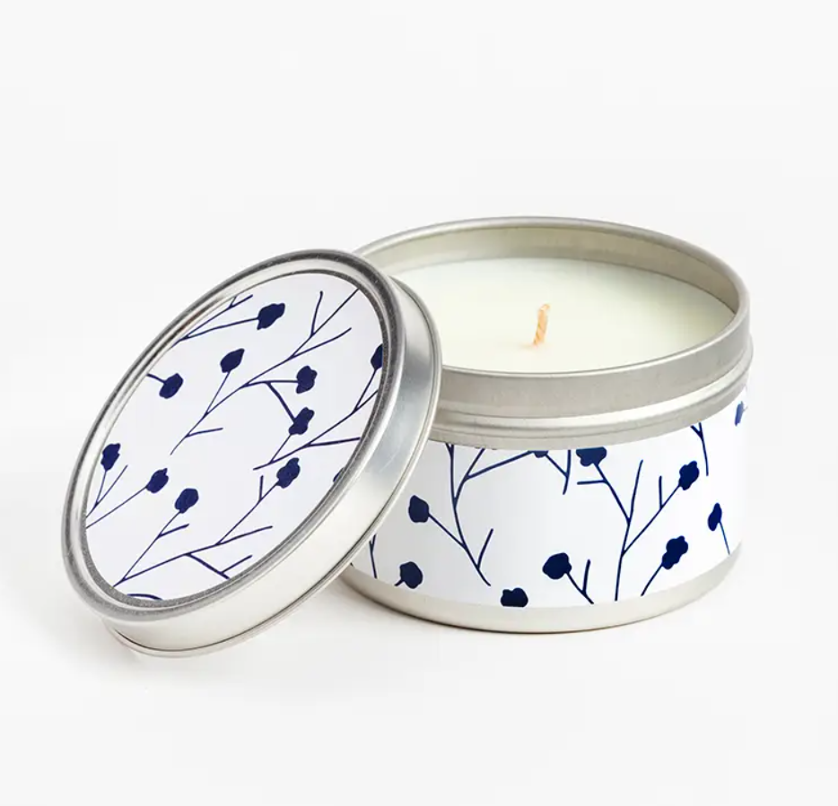 Travel Tin Candle, 6 oz, Blue and White Collection