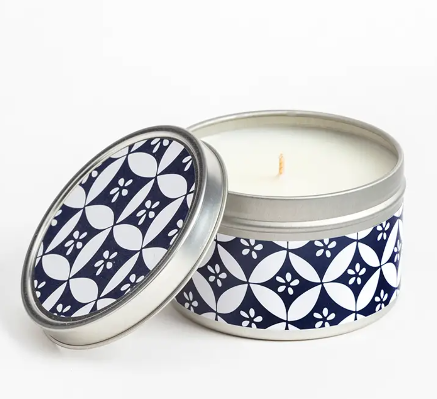 Travel Tin Candle, 6 oz, Blue and White Collection
