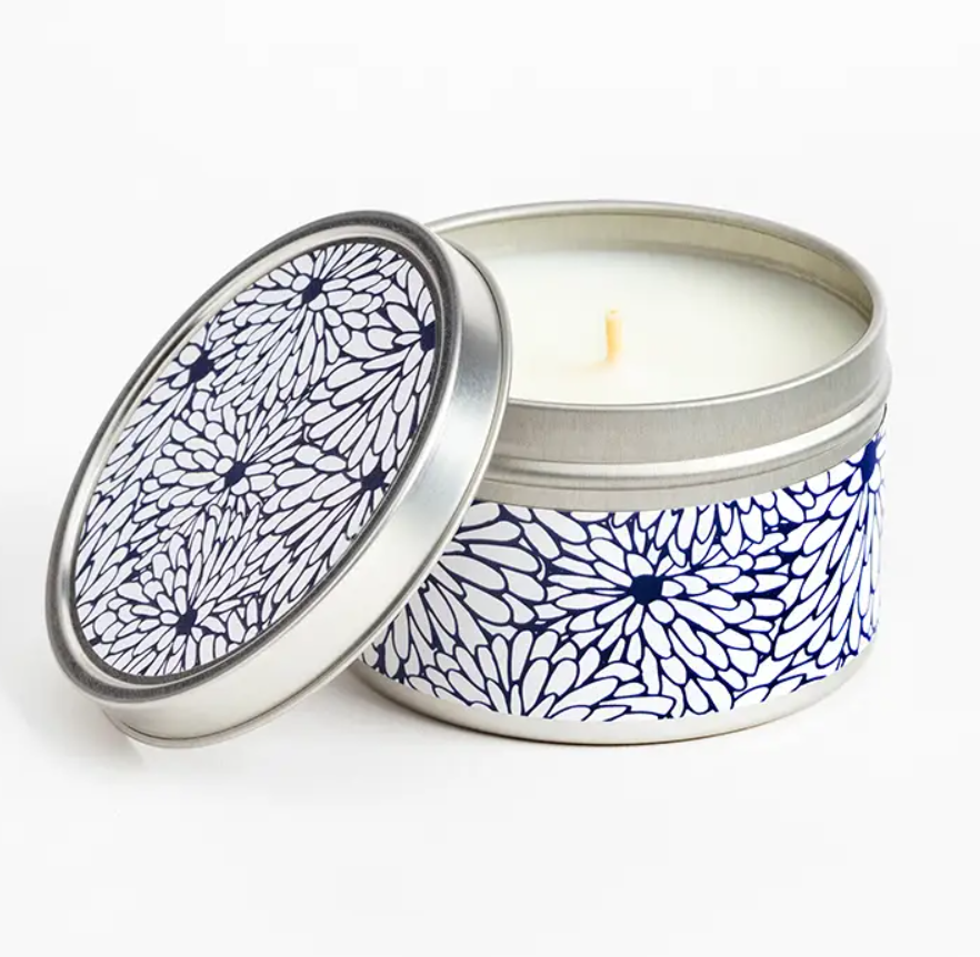 Travel Tin Candle, 6 oz, Blue and White Collection