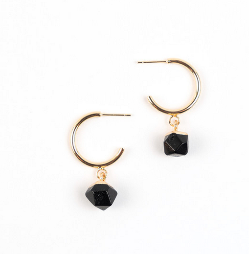 Earrings, Faceted Stone Hoop