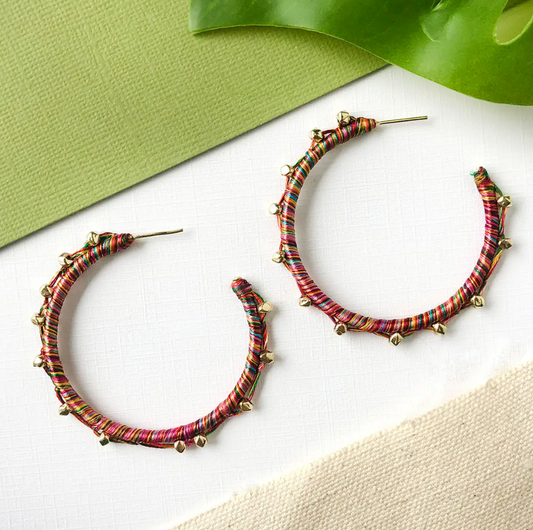 Earrings, "Raja Threaded Ball" Hoops