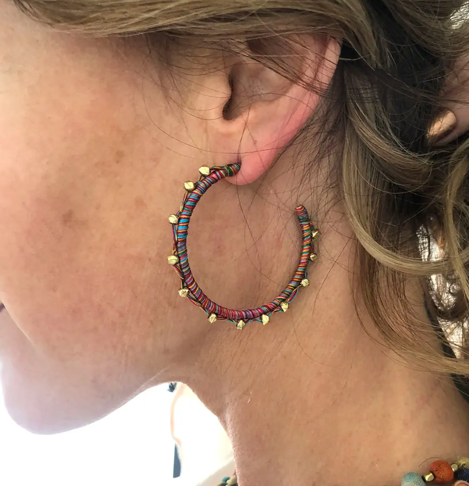 Earrings, "Raja Threaded Ball" Hoops