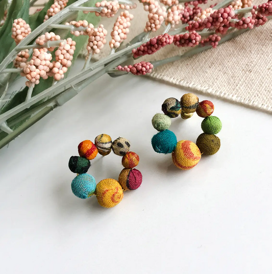 Earrings, "Kantha Hoop Post"