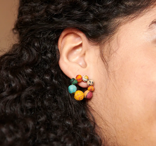Earrings, "Kantha Hoop Post"