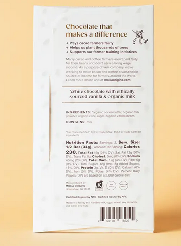 Single Origin Vanilla White Chocolate, 2.4oz bar