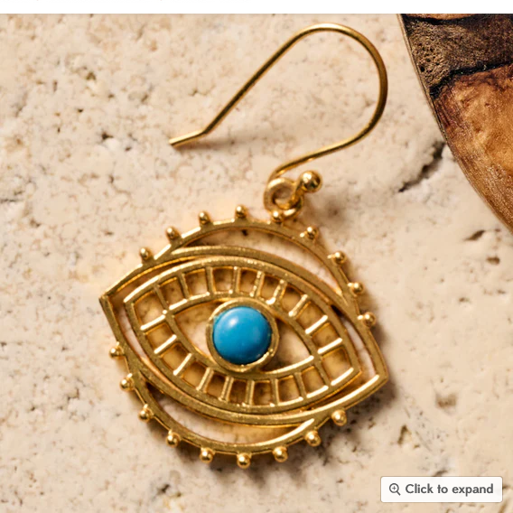 "Firoza Evil Eye" Gold with Turquoise Earrings
