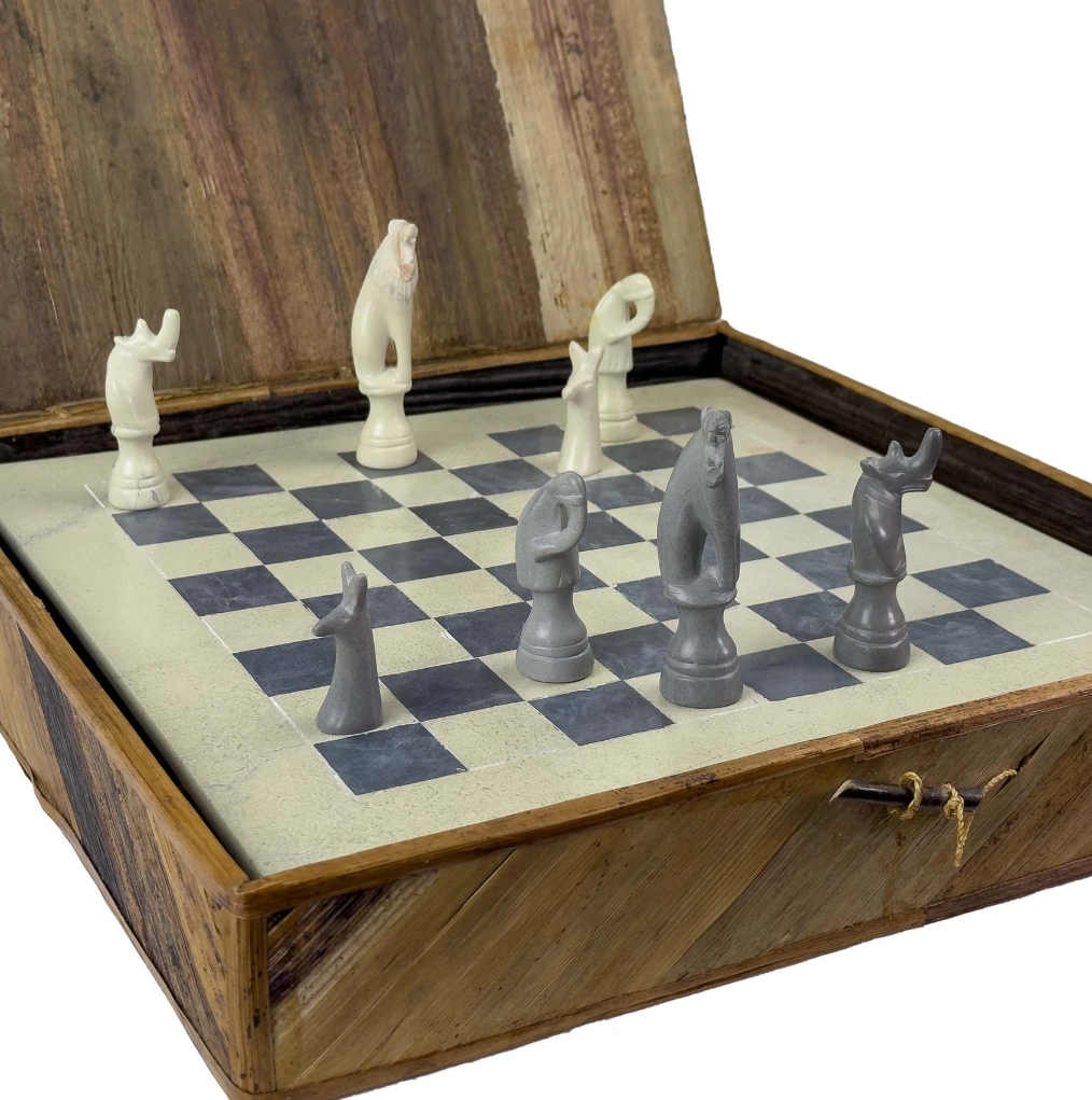Safari Animal Hand Carved Soapstone Chess Set w/Box