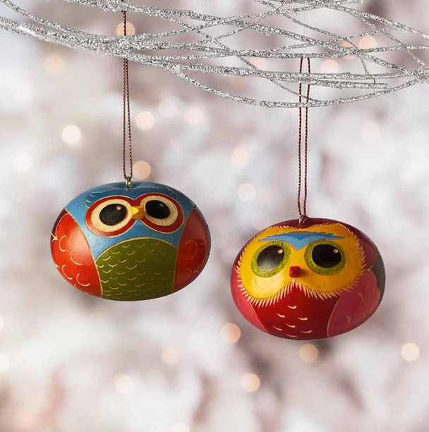 Colorful Owl Gourd Ornament
