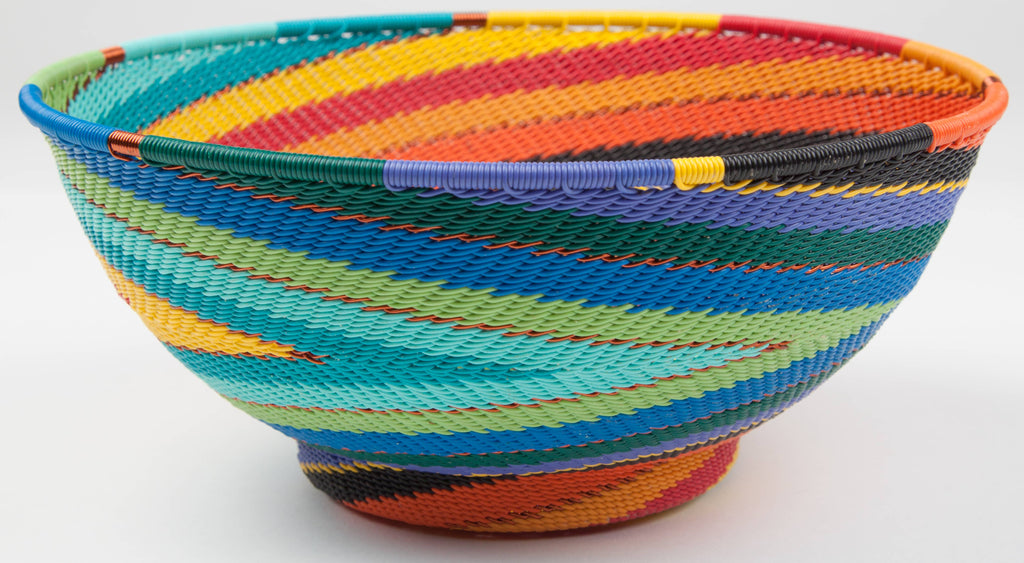 Large Round with Base Zulu Wire Basket, Assorted Colors^