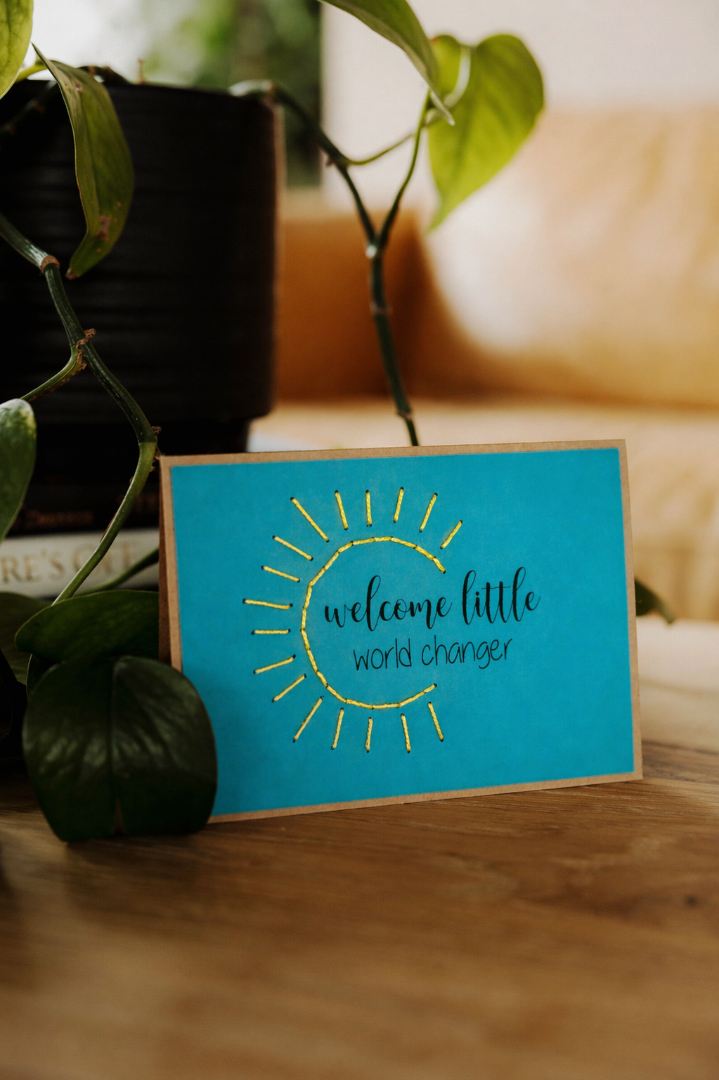 Welcome World Changer Hand Stitched Greeting Card