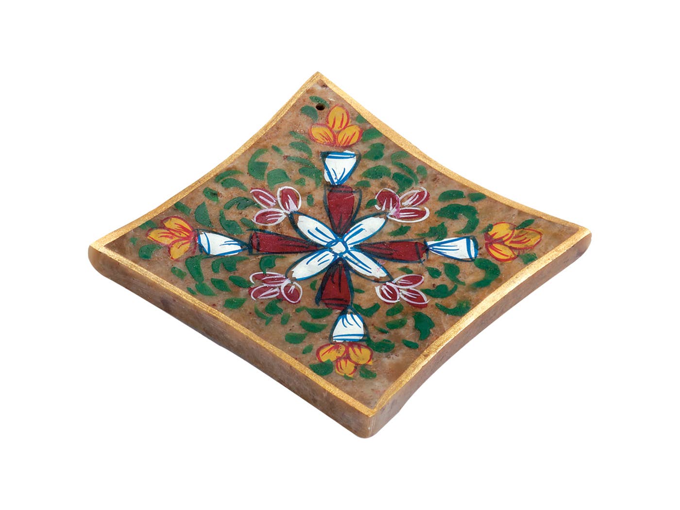Soapstone Square Painted Flowers Incense Holder