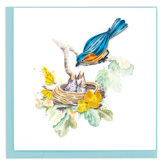 Quilled Greeting Card, "Bluebird & Babies"