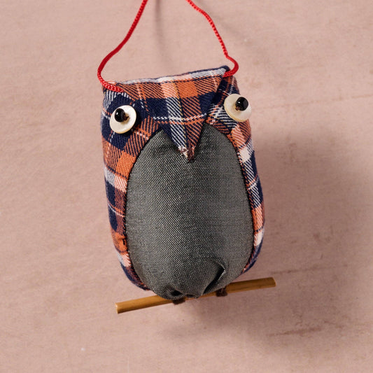 Khon Plaid Owl Ornament