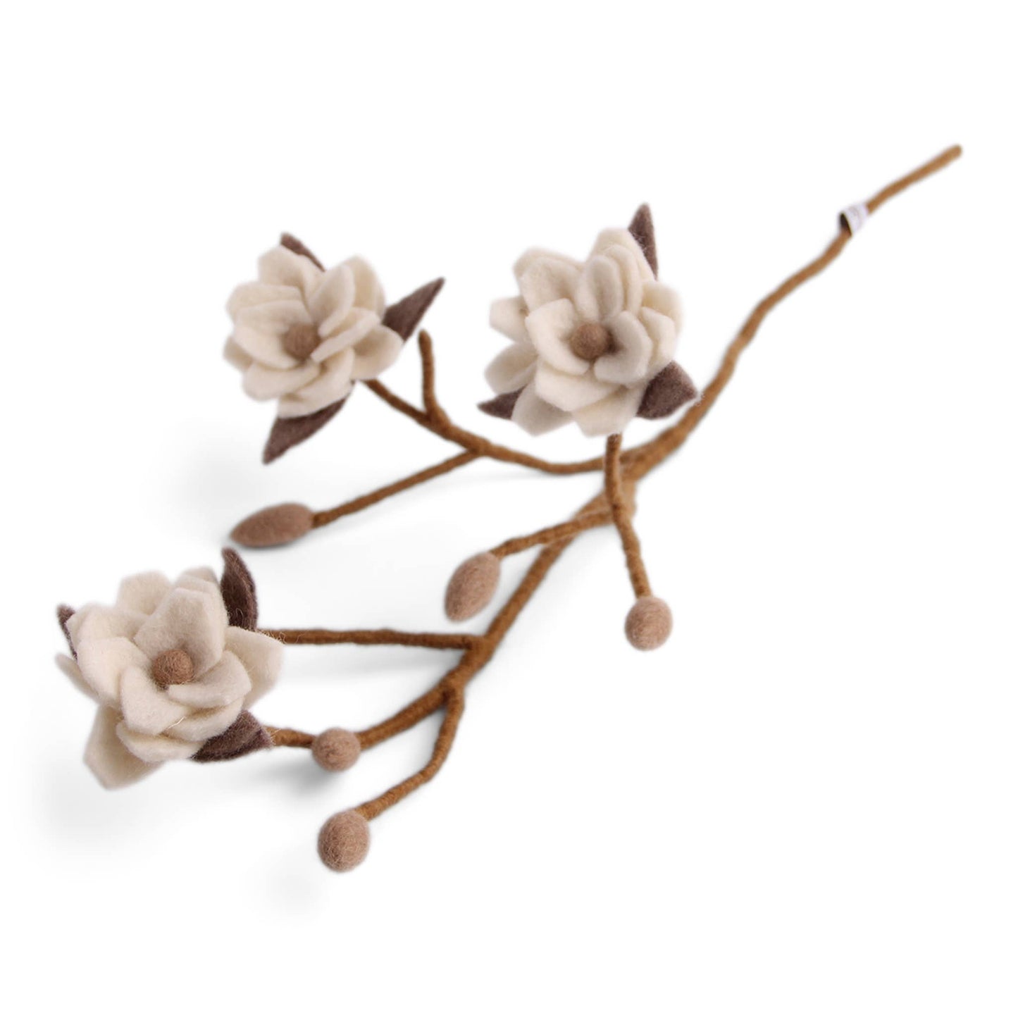 Felted Magnolia Branch w/ White Flowers