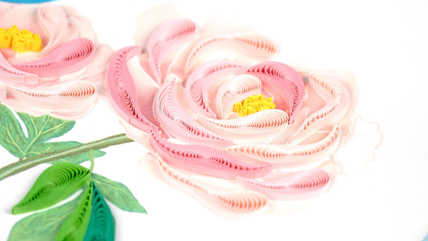 Quilled Greeting Card, "Bluebird & Peonies"