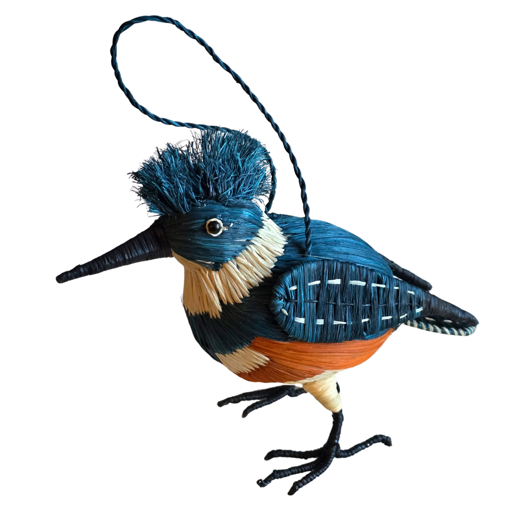 KINGFISHER WOVEN BIRD FAIR-TRADE CHRISTMAS TREE ORNAMENT - WOVEN BY PERUVIAN AMAZON ARTISAN